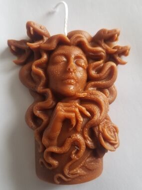 Medusa Goddess Decorative Candle in Warm Amber 3.7in x 3.07in